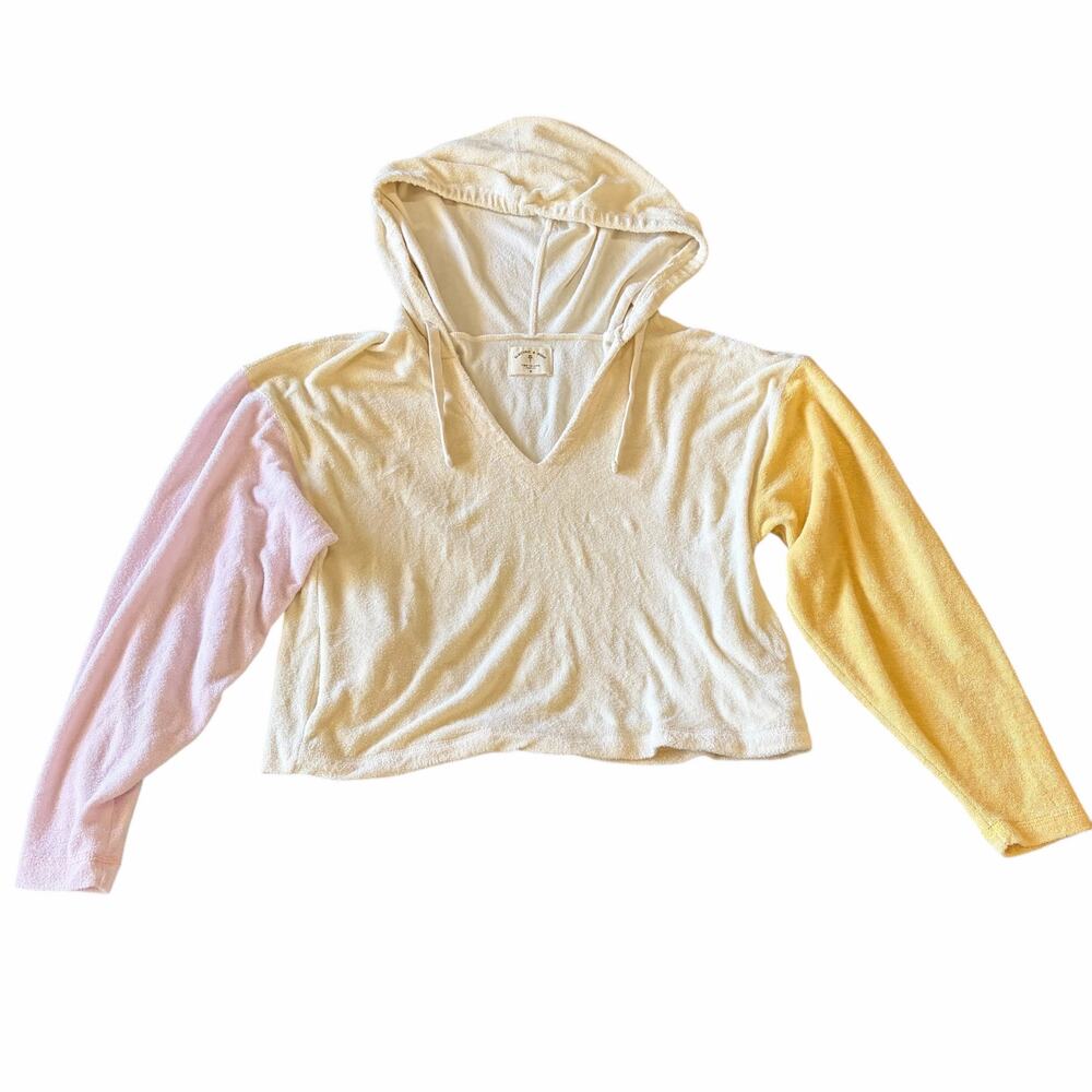 Electric & Rose Womens Hacienda Hooded Cropped Sweater Colorblock Colorful Small